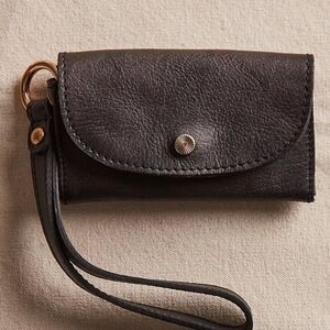 Free People Black Leather Mini Wristlet Wallet